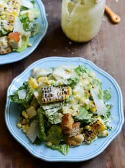 Roasted Corn Caesar Salads With Parmesan Greek Yogurt Caesar Dressing