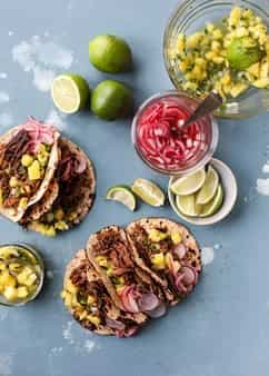 Slow Cooker Barbacoa Beef Tacos With Pickled Onions And Pineapple Pico