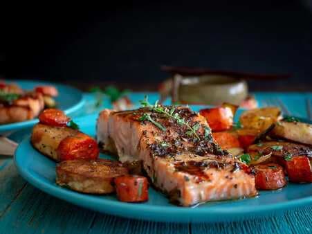 Balsamic Glazed Salmon and Roasted Root Vegetables