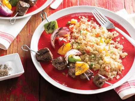 Sirloin Steak And Vegetable Kabobs With Quinoa Salad
