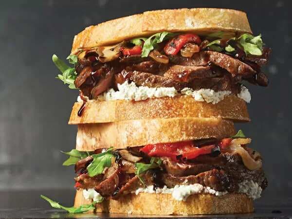 Steak Sandwiches With Balsamic Onions And Mushrooms