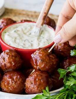 Cranberry Meatballs with Sour Cream Herb Dip