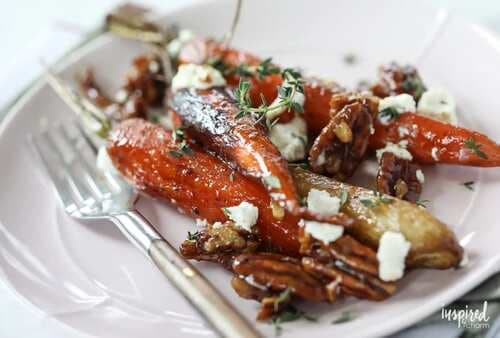 Roasted Carrots With Candied Pecan And Goat Cheese
