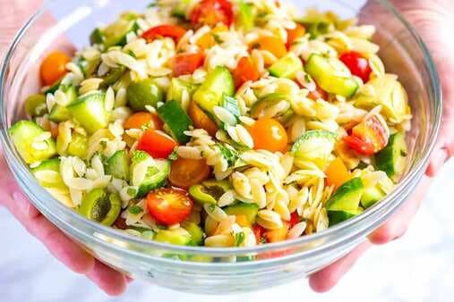 Lemon Orzo Pasta Salad With Cucumbers And Olives
