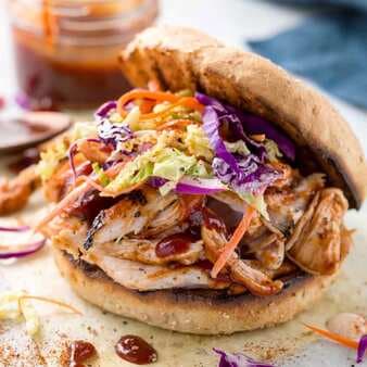 BBQ Pulled Chicken Sandwiches With Crunchy Coleslaw