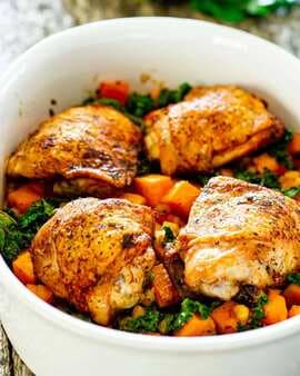 Chicken Thighs With Sweet Potatoes And Kale Bake