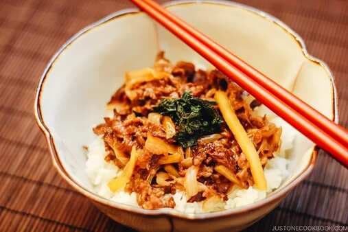 Beef Donburi With Shiso Garlic Soy Sauce