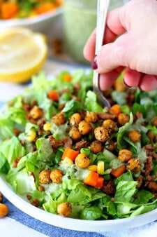 Mixed Veggie Chickpea Salad With Vegan Avocado Ranch Dressing