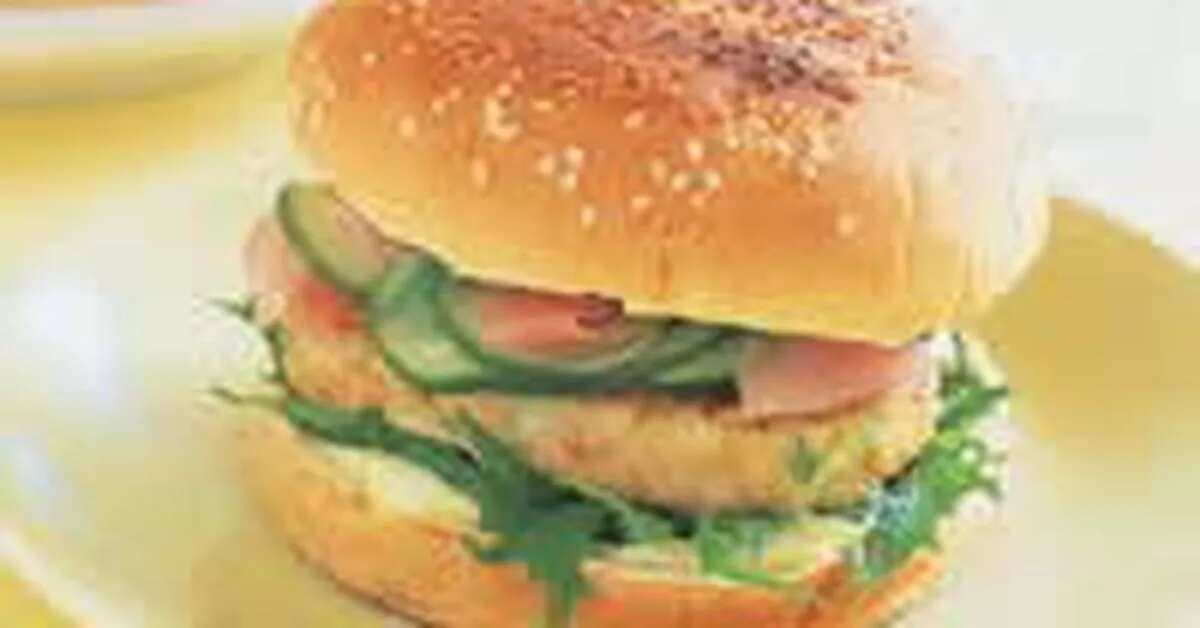Asian Chicken Burger With Pickled Cucumber And Wasabi Mayonnaise