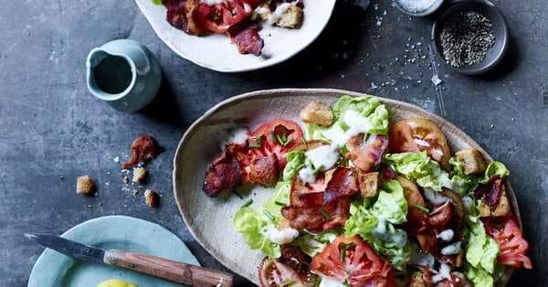 BLT Salad With Bacon-Fried Croutons