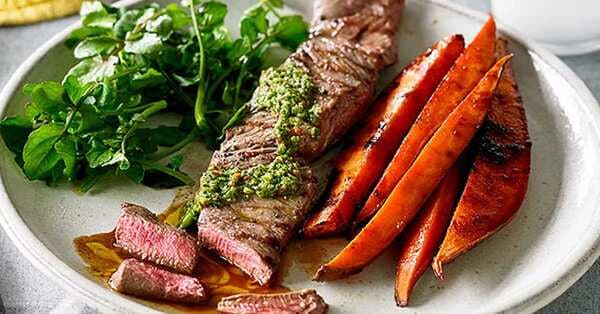 Chimichurri Beef Fillet With Watercress And Sweet Potato