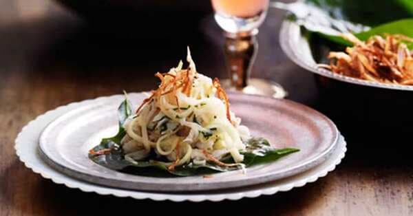 Crab, Coconut And Kaffir Lime On Betel Leaves