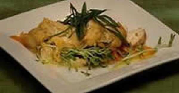 Fried Chinese Style Omelette Filled With Shredded Roast Duck And Seasonal Vegetables