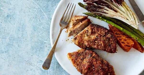 Herb, Panko And Parmesan Crusted Lamb Chump Chops With Chargrilled Vegetables