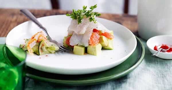 Mackerel Ceviche With Avocado, Ruby Grapefruit And Spanner Crab