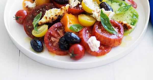 Heirloom Tomato Salad With Baked Ricotta And Olives