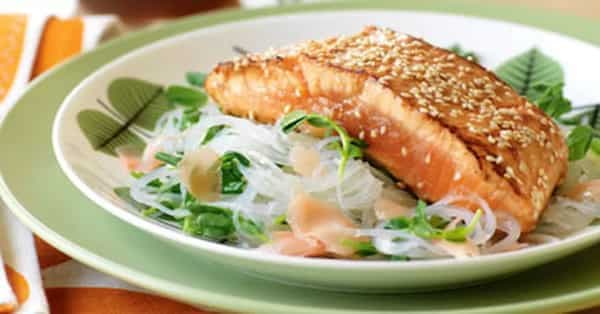 Miso-Marinated Salmon With Glass Noodle Salad