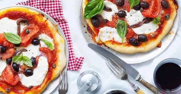 Mozzarella, Tomato, Olive And Caper Pizza