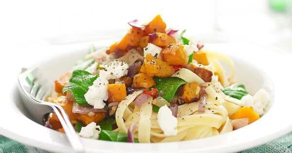 Pasta With Pumpkin, Spinach And Goat's Cheese