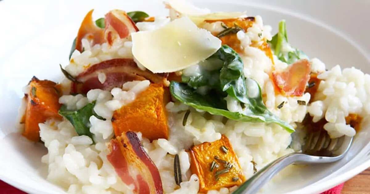 Pumpkin, Spinach And Pancetta Risotto