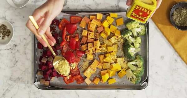 Rainbow Roast Vegetable Salad With Honey Mustard Dressing