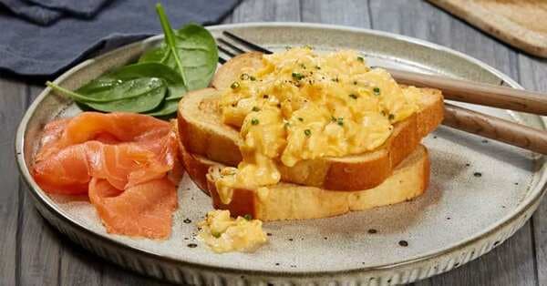 Scrambled Eggs And Smoked Salmon With Toasted Brioche