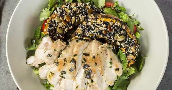 Sesame Crusted Pumpkin, Chicken And Parsley Chopped Salad