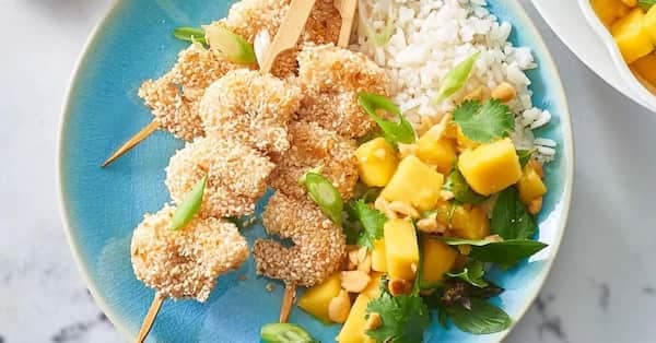 Sesame Prawn Skewers With Asian Mango Salad