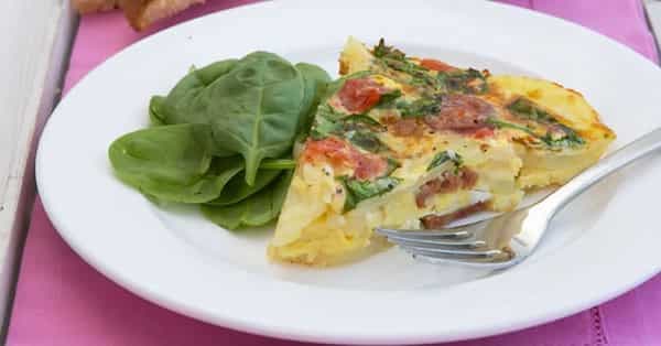 Spanish Omelet With Roasted Tomatoes, Spinach And Chorizo