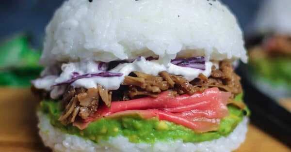Sushi Burger With Shredded Teriyaki 'Chicken'