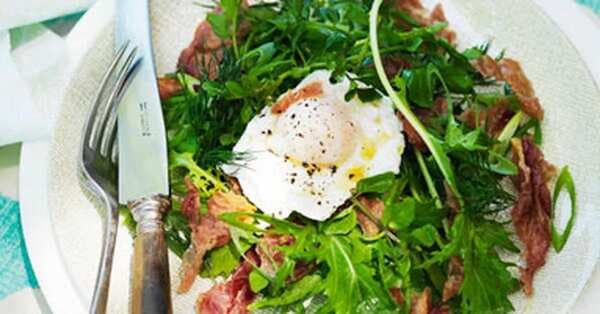 Watercress Salad With Herbs, Crisp Prosciutto & Poached Egg