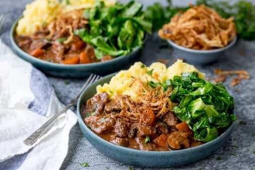Beef And Guinness Stew With Crispy Onions
