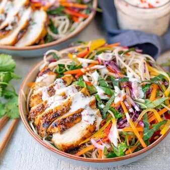 Chicken Noodle Rainbow Salad With Chilli Lime Dressing