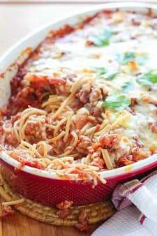 Baked Spaghetti And Chicken Parmesan Meatballs