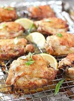 Oven Baked Crispy Chicken Thighs With Garlic, Lemon And Scallion