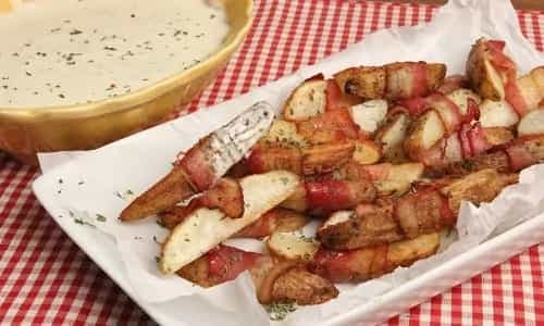 Bacon Wrapped Potatoes With Queso Blanco Dip