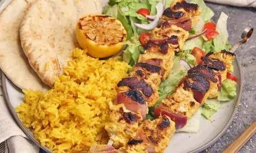 Chicken Kebabs With Yellow Rice