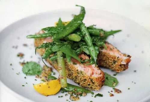 Salmon Fish Fingers with Asparagus and Spring Peas