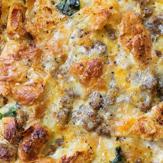 Sausage Egg And Croissant Breakfast Bake