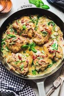 Creamy Sun Dried Tomato Chicken with Spinach and Basil