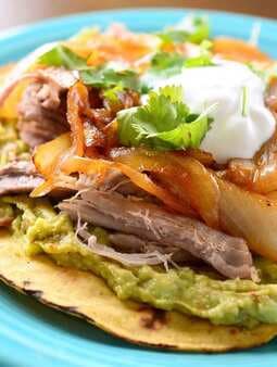 Pulled Pork Tostada With Chipotle Caramelized Onions