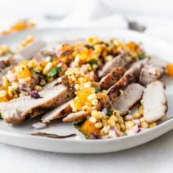 Pork Chops With Grilled Apricot Corn Salsa