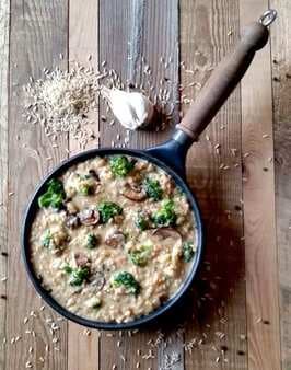Cheesy Mushroom and Broccoli Brown Rice Skillet