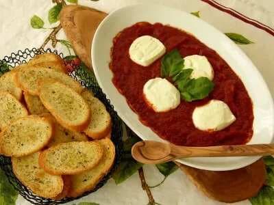Baked Goat Cheese and Tomato Sauce with Crostini