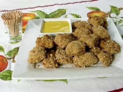 Baked Pecan Chicken Nuggets with Honey Mustard Dipping Sauce