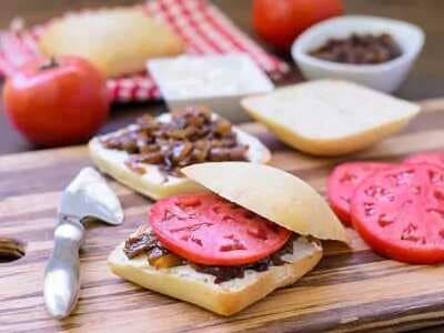 Caramelized Onion Goat Cheese and Tomato Sandwich
