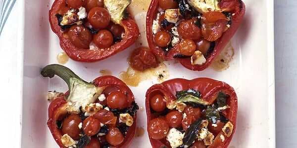Baked Stuffed Red Peppers With Cherry Tomatoes, Feta, And Thyme