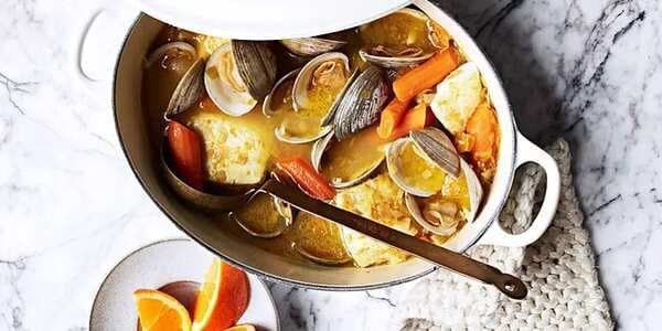 Clams And White Fish In Carrot-Saffron Broth