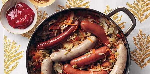 German Sausages With Quick Kraut And Curry Ketchup
