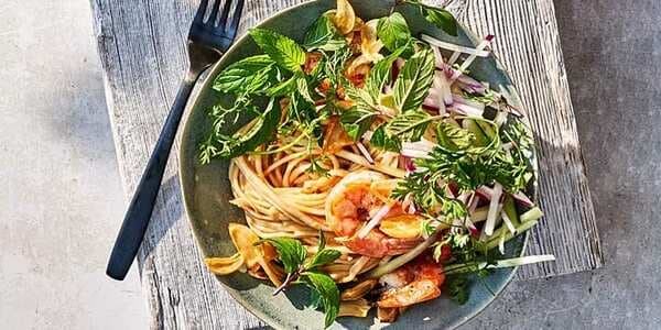 Pepper-Shrimp-And-Noodle Salad With Crunchy Spring Vegetables